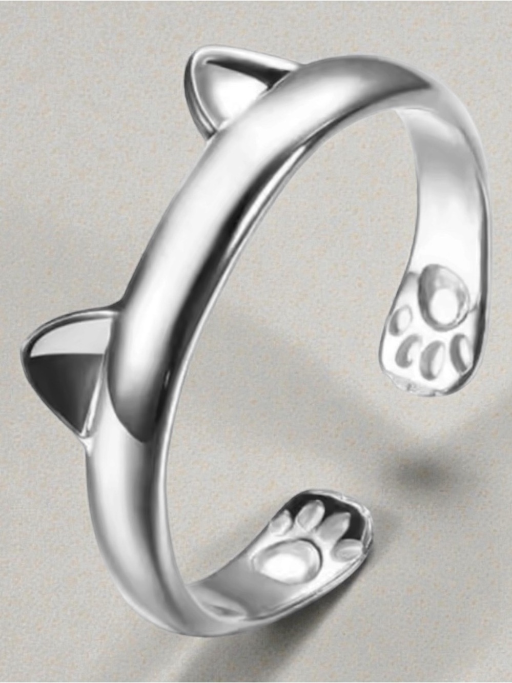 Cute Sterling Silver Cat Ear & Paw Adjustable Ring NEW